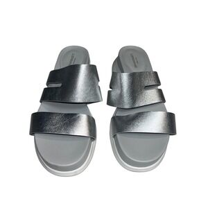 Cole Haan 2.Zerogrand Women 7.5 B Metallic Silver Leather Slide Sandals W23276